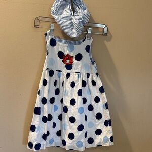 Auburn Blue and White Polka Dot Dress with bloomers